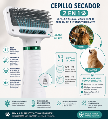 Secador de pelo portátil 2en1 para mascotas